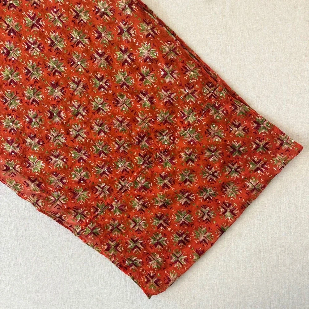 Raj Embroidered Sequin Infinity Scarf One Size Orange 100%‎ Silk Floral Bohemian